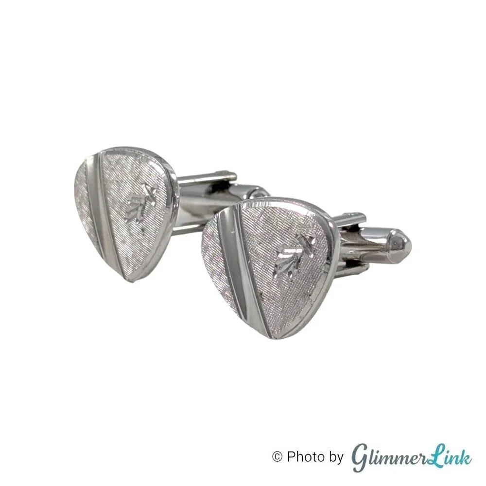 Vintage Shields Fifth Avenue Modernist Triangle Etched Silver Tone Cufflinks